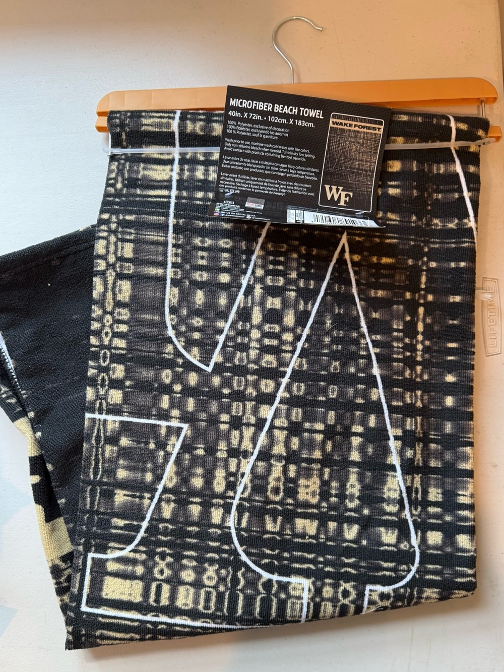 Wake Forest Large Microfiber Beach Towel 40in x 72in WF Black Gold Quick-Dry NEW